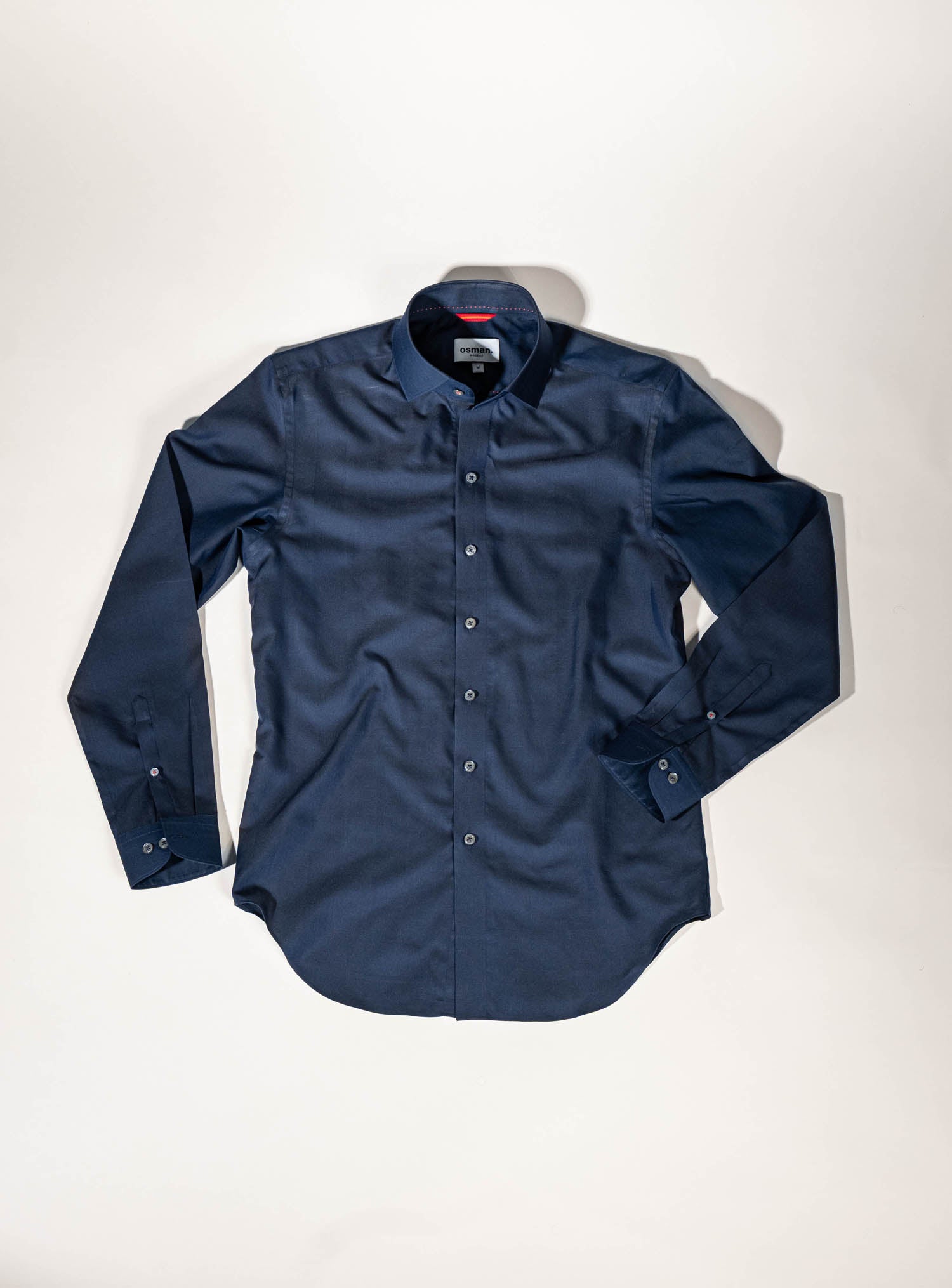 Osman Abdul Razak menswear – Navy Classic Shirt with tailored cutaway collar and French placket