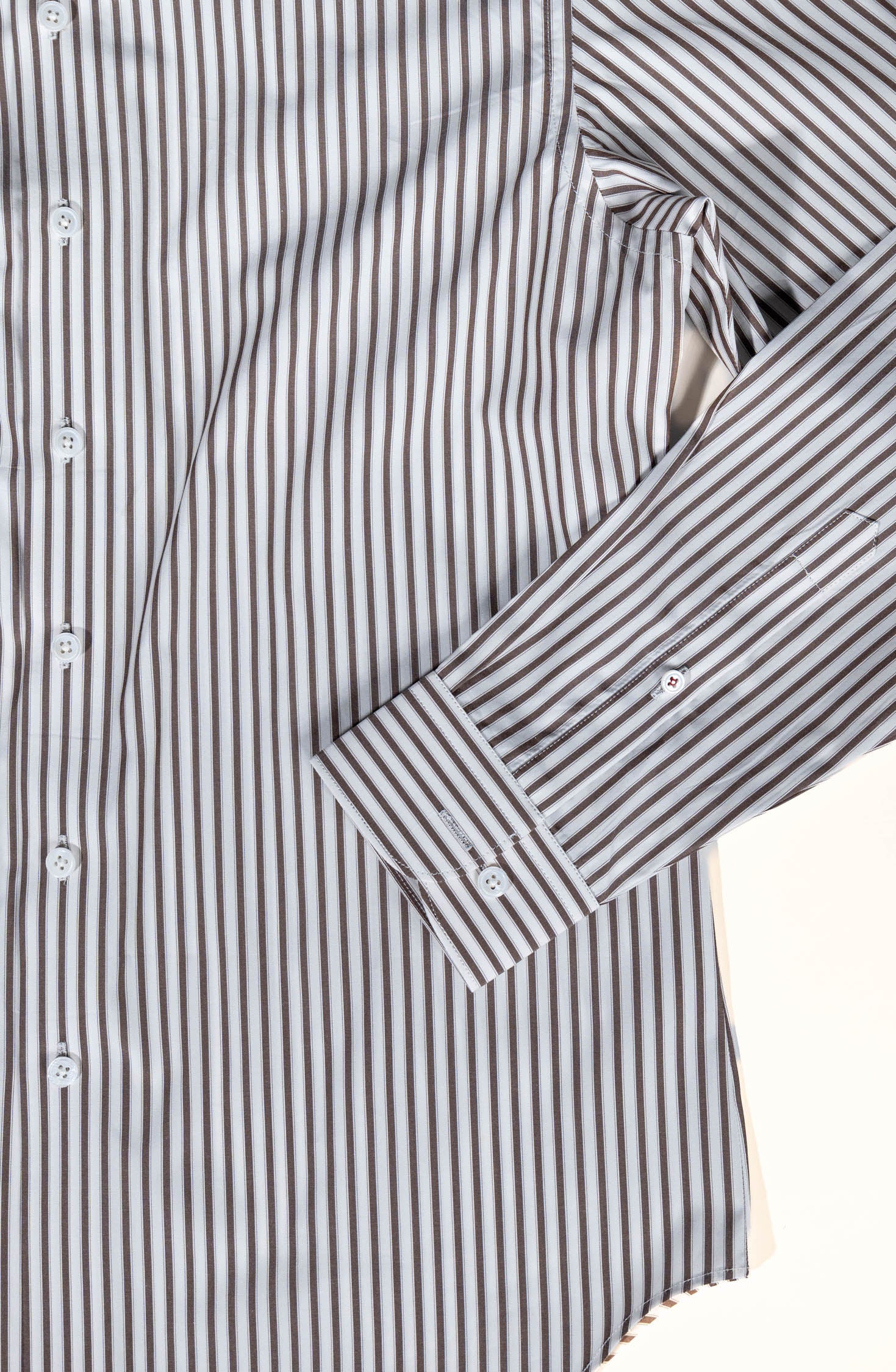 Refined menswear by Osman Abdul Razak – earthy brown striped shirt for timeless dressing with a twist