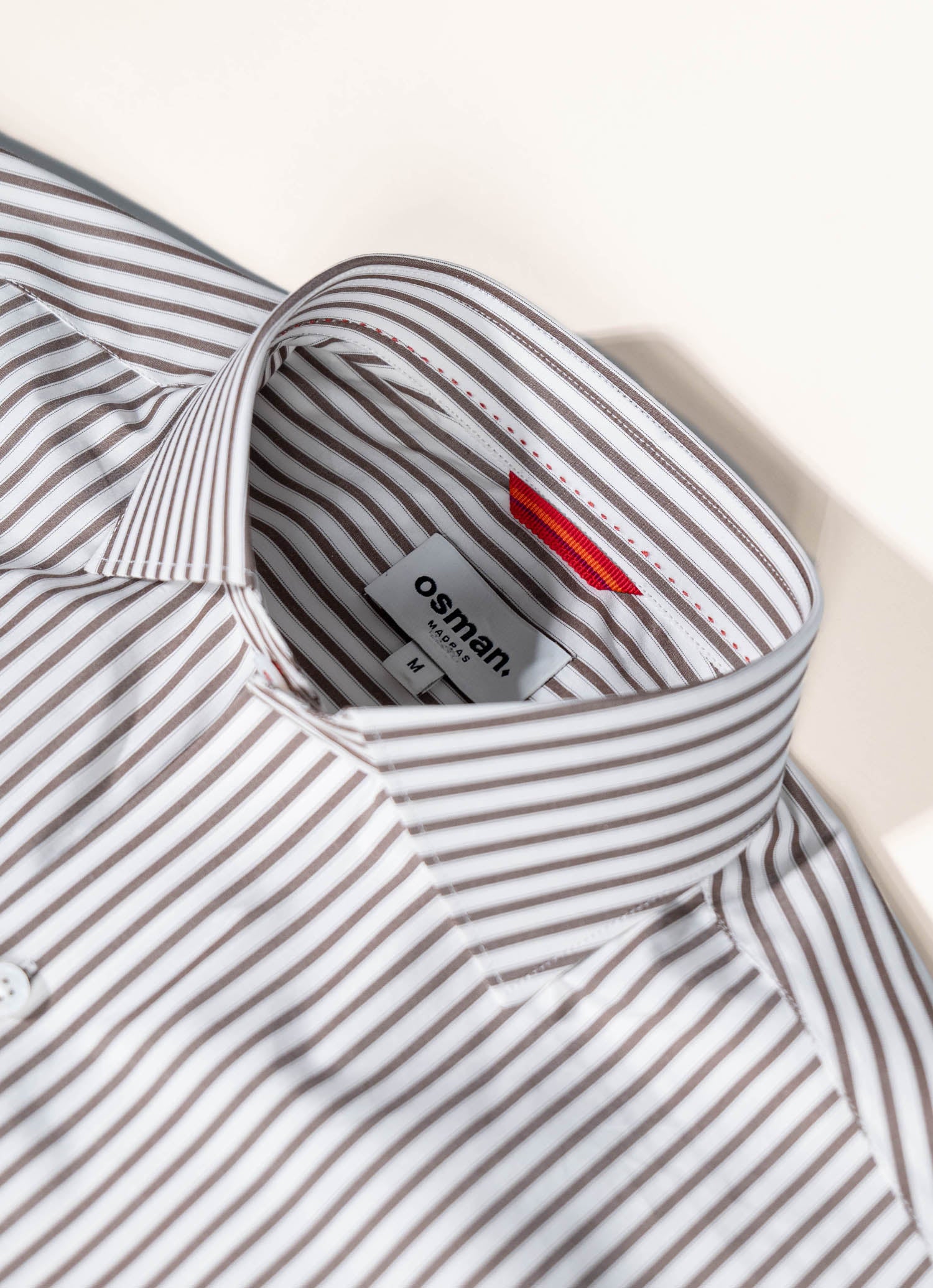 Osman Abdul Razak menswear – Brown Bengal Stripe Classic Shirt with bold yet balanced tailoring
