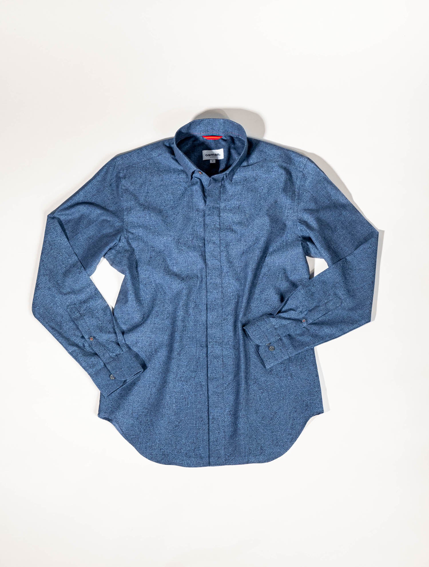 Osman Abdul Razak menswear – Blue Paisley Dress Shirt with subtle tonal print and refined detailing
