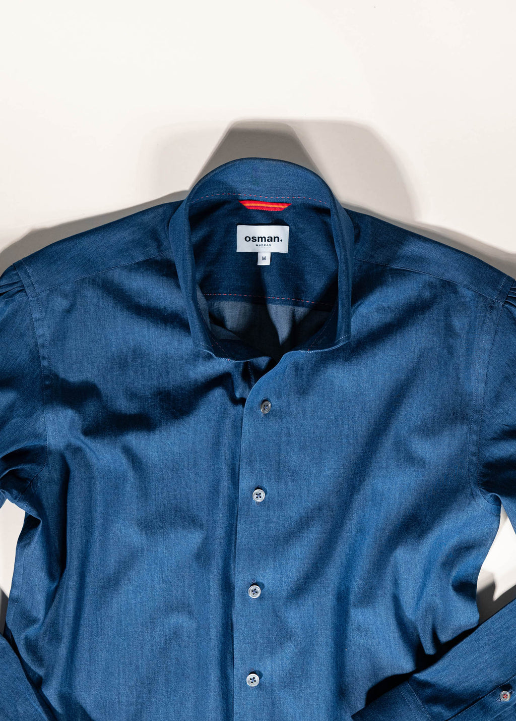 Tailored menswear by Osman Abdul Razak Madras Shirt featuring heritage inspired one piece collar design