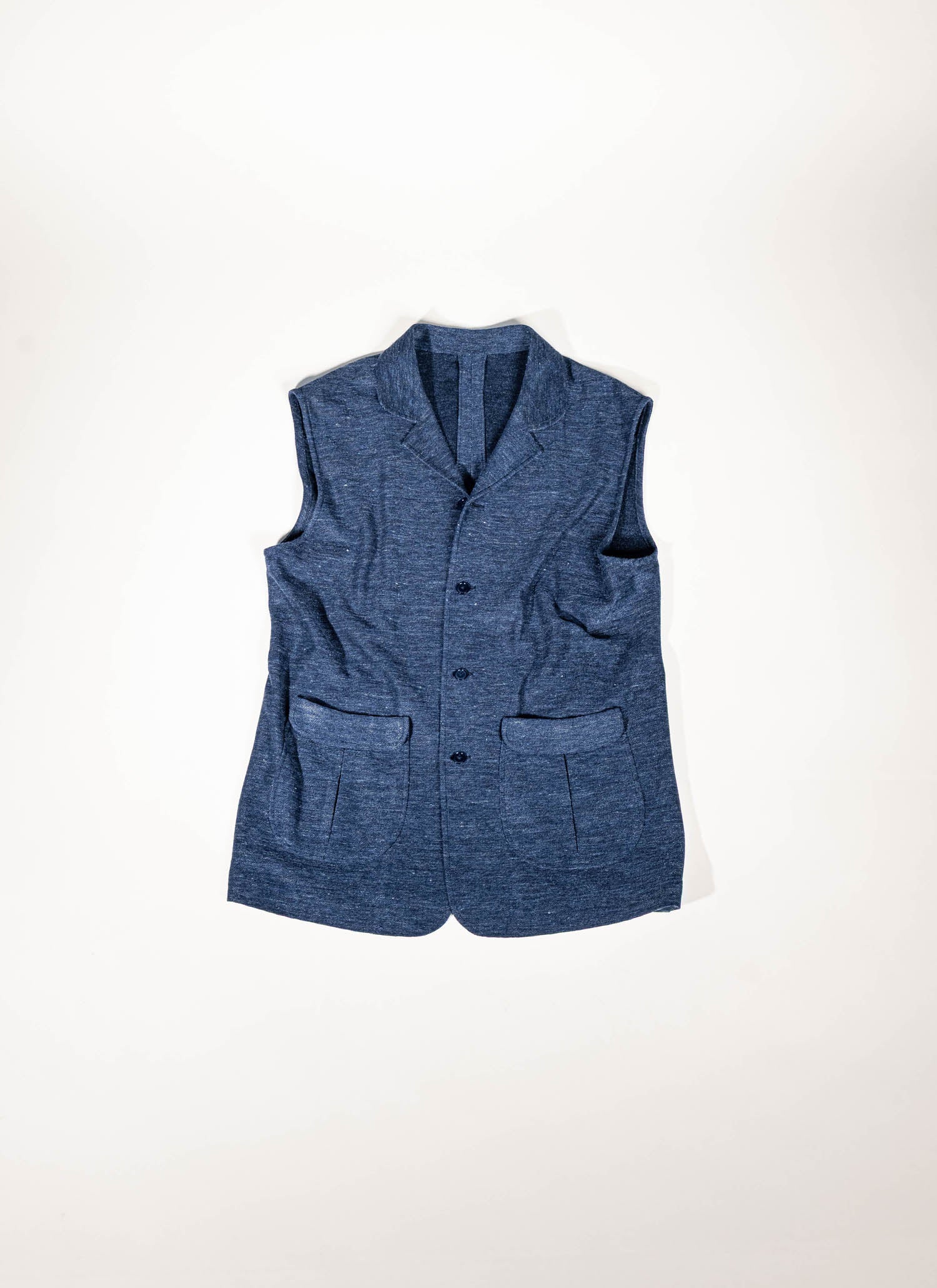 Osman Abdul Razak menswear – Navy Gilet with inverted pleat patch pockets and quilted belt