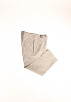 Osman Abdul Razak menswear – Beige Stripe Ghurkha Trouser in textured seersucker with tonal pinstripe