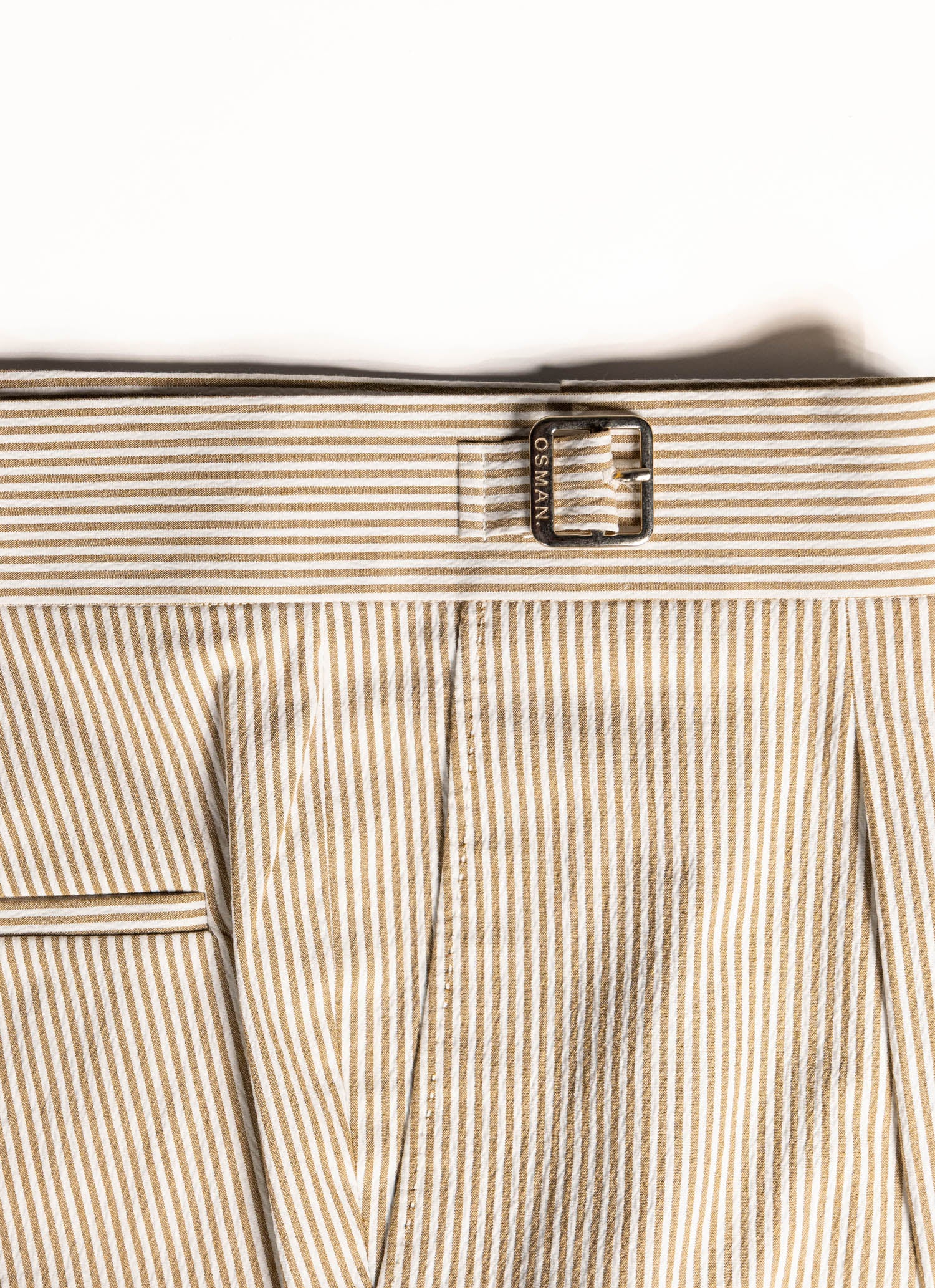Osman Abdul Razak menswear – seersucker Ghurkha Trouser with heritage-inspired waistband and pleated structure