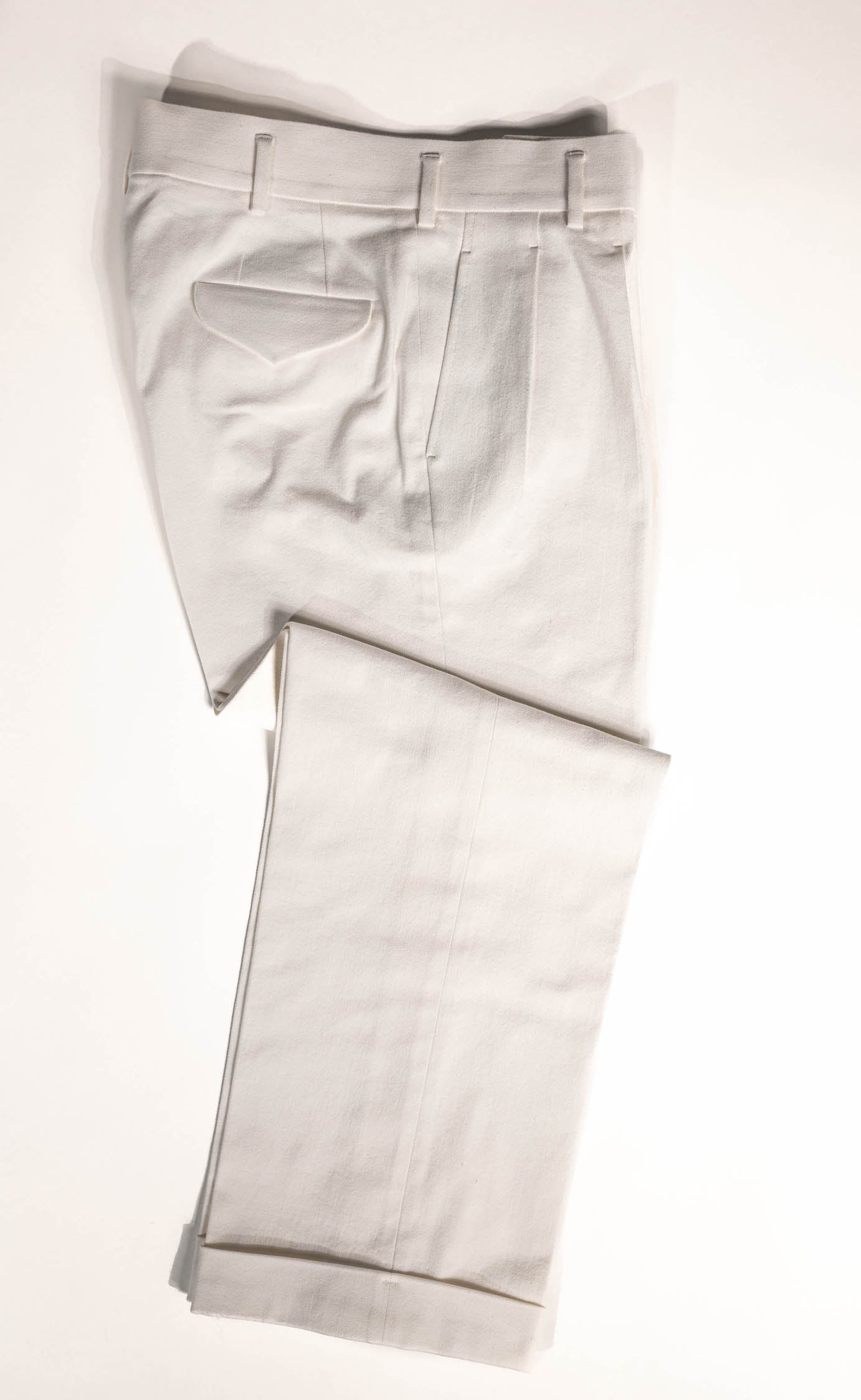 Osman Abdul Razak menswear – White Denim Revival Trouser with high waist, double pleats, and structured elegance
