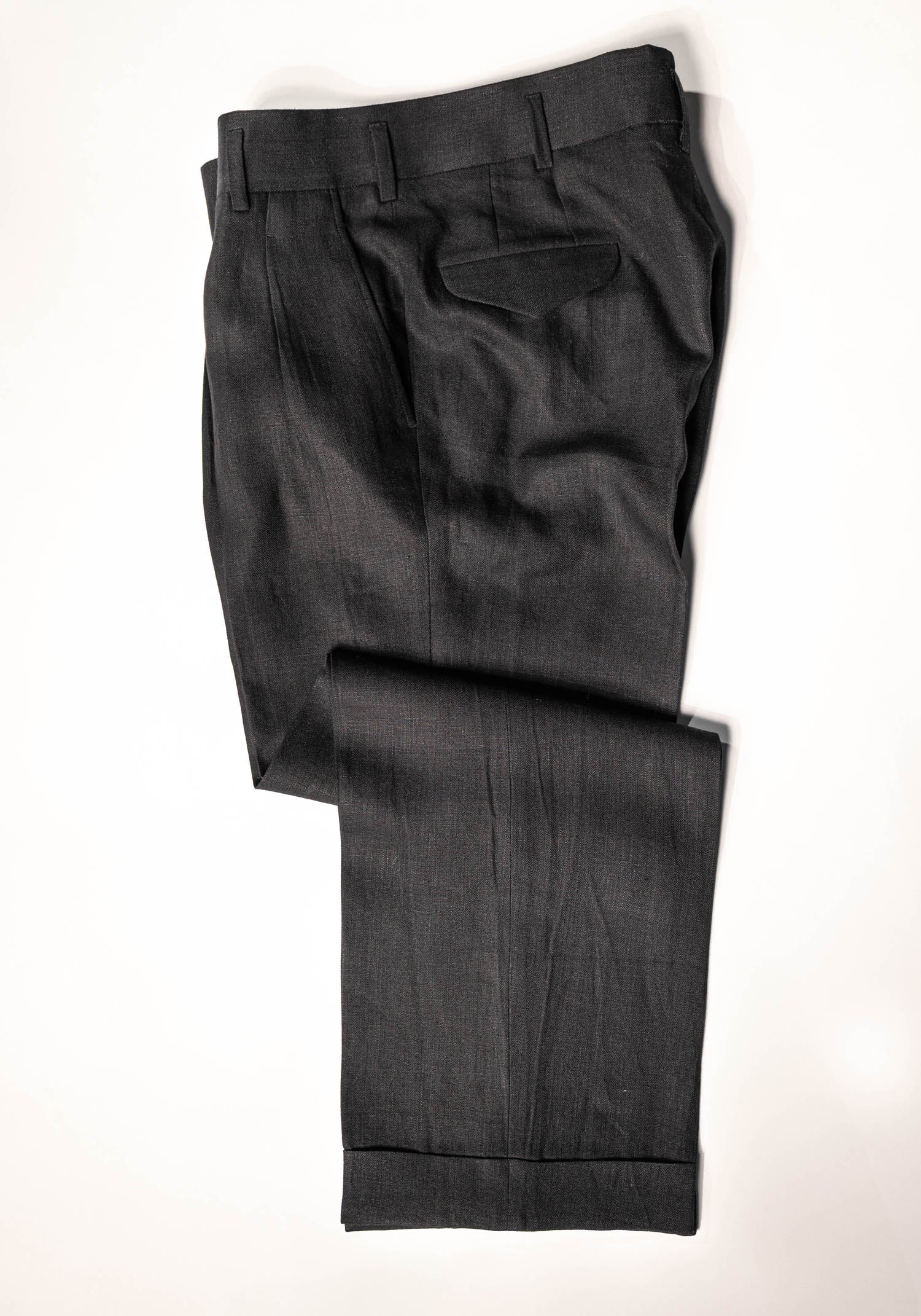 Osman Abdul Razak menswear – Black Linen Revival Trouser with high rise, straight leg, and signature pleats