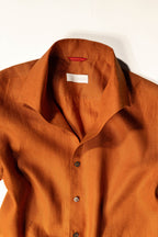 Refined menswear by Osman Abdul Razak earthy rust linen shirt with pleats embroidery