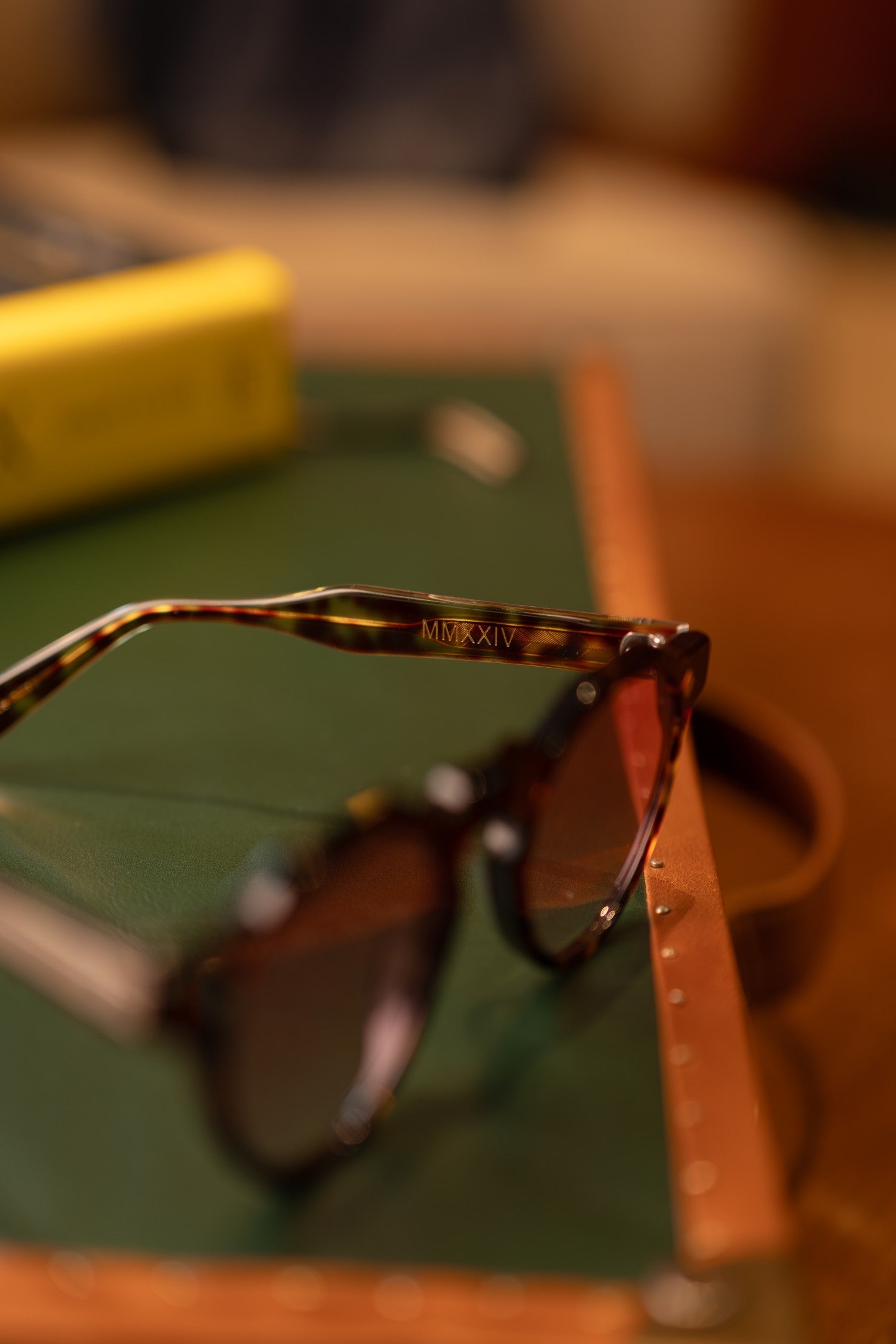 Refined menswear by Osman Abdul Razak Italian acetate sunglasses in tortoise pink gradient finish