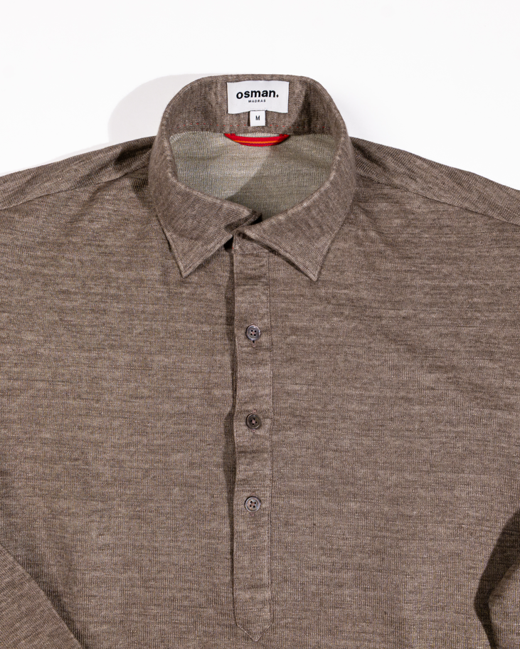 Dress Shirt - Brown Knit Half Placket